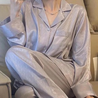 Bộ đồ ngủ tay dài bằng lụa satin plus size thời trang nữ ✨Bubblu05.vn✨