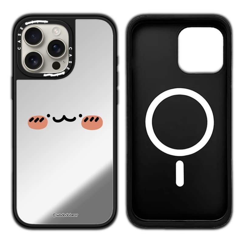CASECASE X Wadadabear Happy Smile Case Hút từ tính Vỏ iPhone Gương đen & bạc IPhone 16 15 14 13 12 Pro Max Plus Ốp lưng cứng có hộp khắc logo