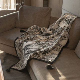 K Dệt Kim Chăn Hoa Họa Tiết Chim Miền Nam Phong Cách Pháp Ánh Sáng Sang Trọng Chăn Đen Trắng Sofa Chăn Phòng Khách Giải Trí Ngủ Chăn Đầu Giường Chăn