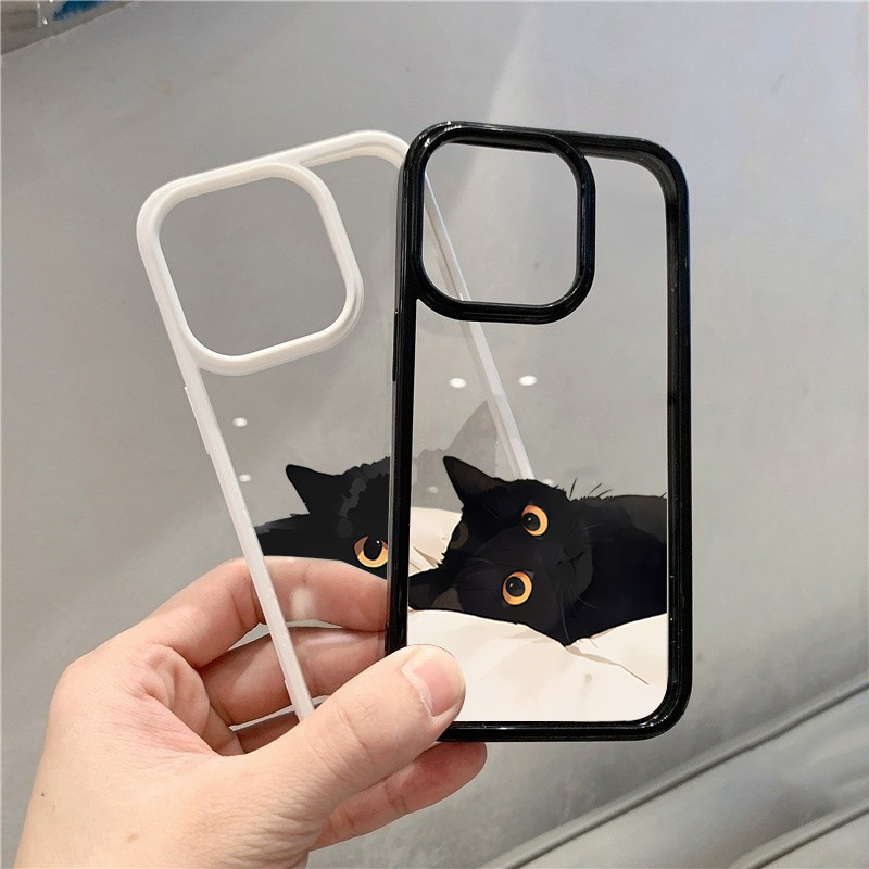 Ốp Lưng Cho Samsung S24 S23 FE S25 S24 Ultra S23 S22 S21 Plus S20 S21 FE Vỏ Silicon Trong Suốt Mèo Màu Đen Giải Trí