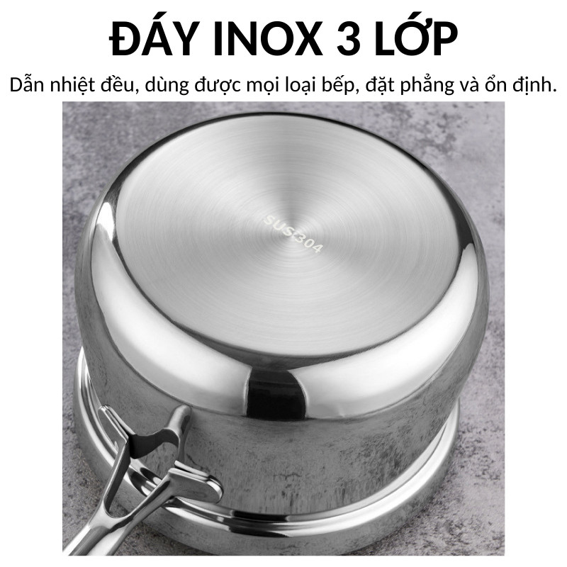 Nồi Inox 2 Tầng Hấp + Nấu Dung Tích 2.4L – Kèm Lưới Hấp Inox 304, Dẫn Nhiệt Đều, Dùng Được Mọi Loại Bếp | 311