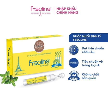 Nước Muối Sinh Lý Kháng Khuẩn Pháp FYSOLINE Hỗ Trợ Giảm Nghẹt Mũi, Sổ Mũi, Viêm Mũi Ở Trẻ Hộp 20 Ống 5ML