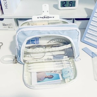 Hộp bút 3 lớp MEGOCE​​, Nhiều ngăn​​ Bút chì vải, ​​​​Túi lưu trữ văn phòng phẩm chống mài mòn dung tích lớn Tổ chức bàn văn phòng​​