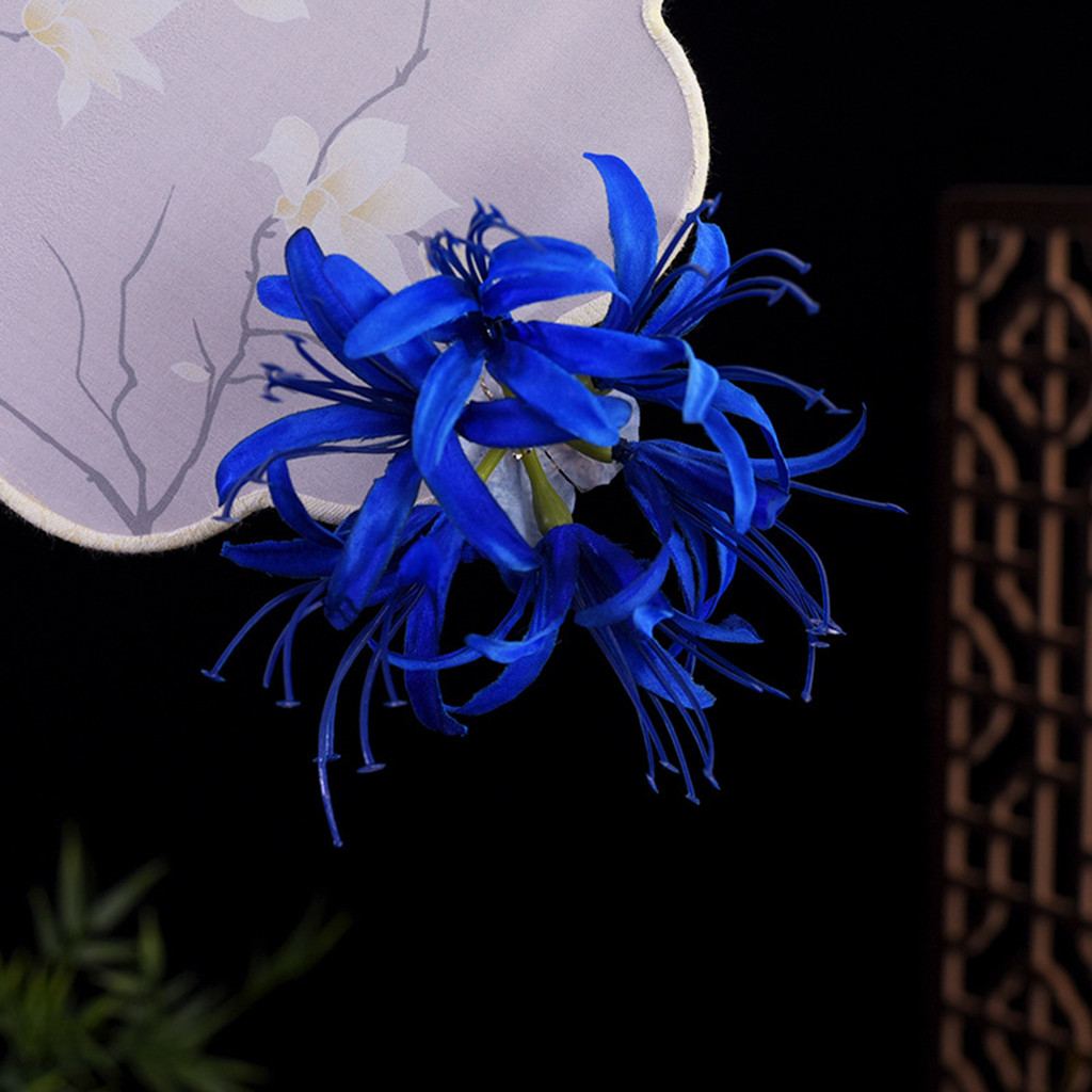 Phụ Nữ Màu Xanh Manjusaka Tóc Handmade Vintage Tua Rua Cặp Tóc Cho Phù Dâu Tiệc Cưới