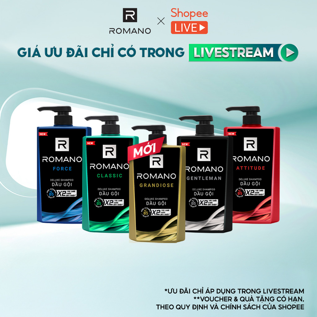 Dầu gội nam Romano hương Nước hoa nam 650g/chai ( 4 mùi hương ) - LIVE