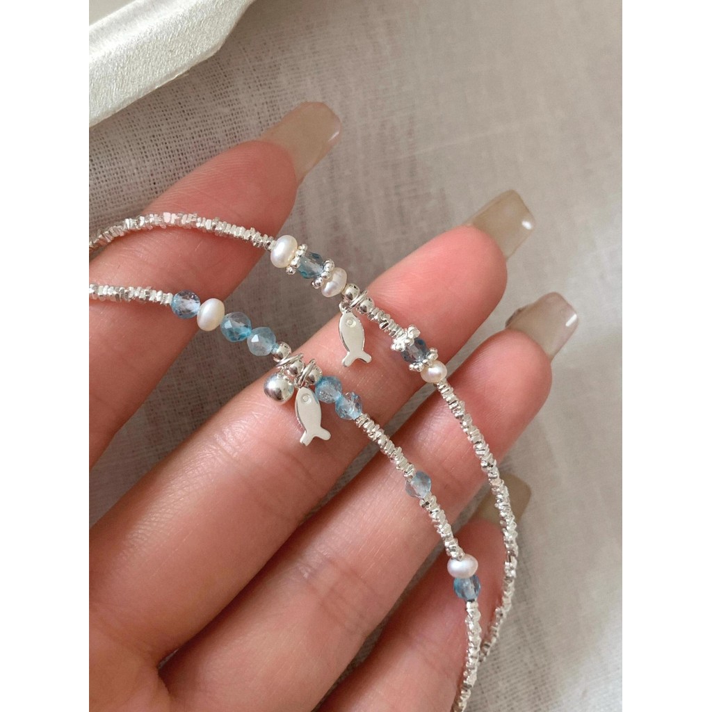 Vòng tay ngọc trai tự nhiên màu xanh topaz, thiết kế cao cấp và sang trọng