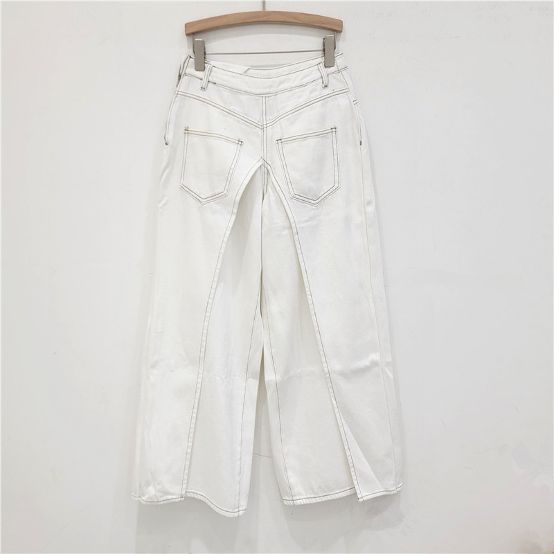 Thời Trang Retro Tích Cực Âm Hai Cánh Giải Cấu Trúc Khâu Quần Jean Nữ Thiết Kế Đường Phố Cao Cấp Quần Dài