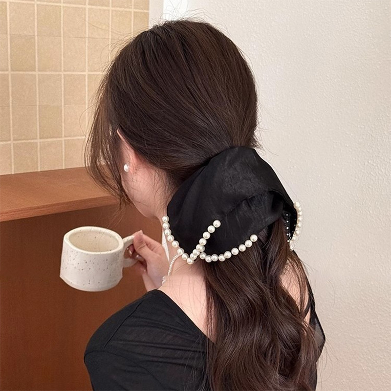 Scrunchie Satin Ngọc Trai Vuông Phong Cách Hàn Quốc - Dành Cho Tóc Đuôi Ngựa