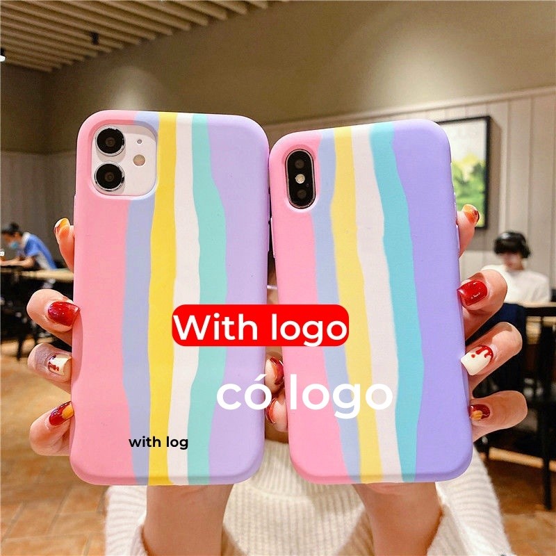 Hồng Cầu Vồng Tương Thích Cho iphone 16 / 15 / 14 / 13 / 12 / 11 / Pro Max XS Max XR 7 8 plus / mini Vỏ Điện Thoại Silicon Lỏng Bảo Vệ Toàn Diện
