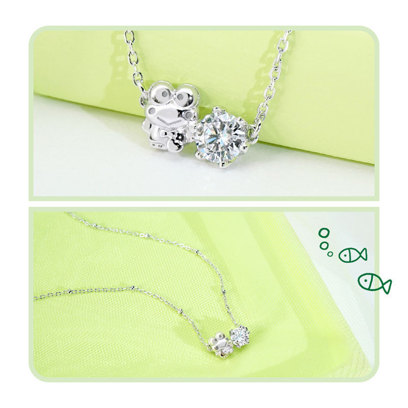 KeroKeroKeroppi Moissanite Series-Big Eyed Ếch Moissanite Vòng Cổ Kim Cương Đơn Bạn Gái Quà Tặng Sinh Nhật