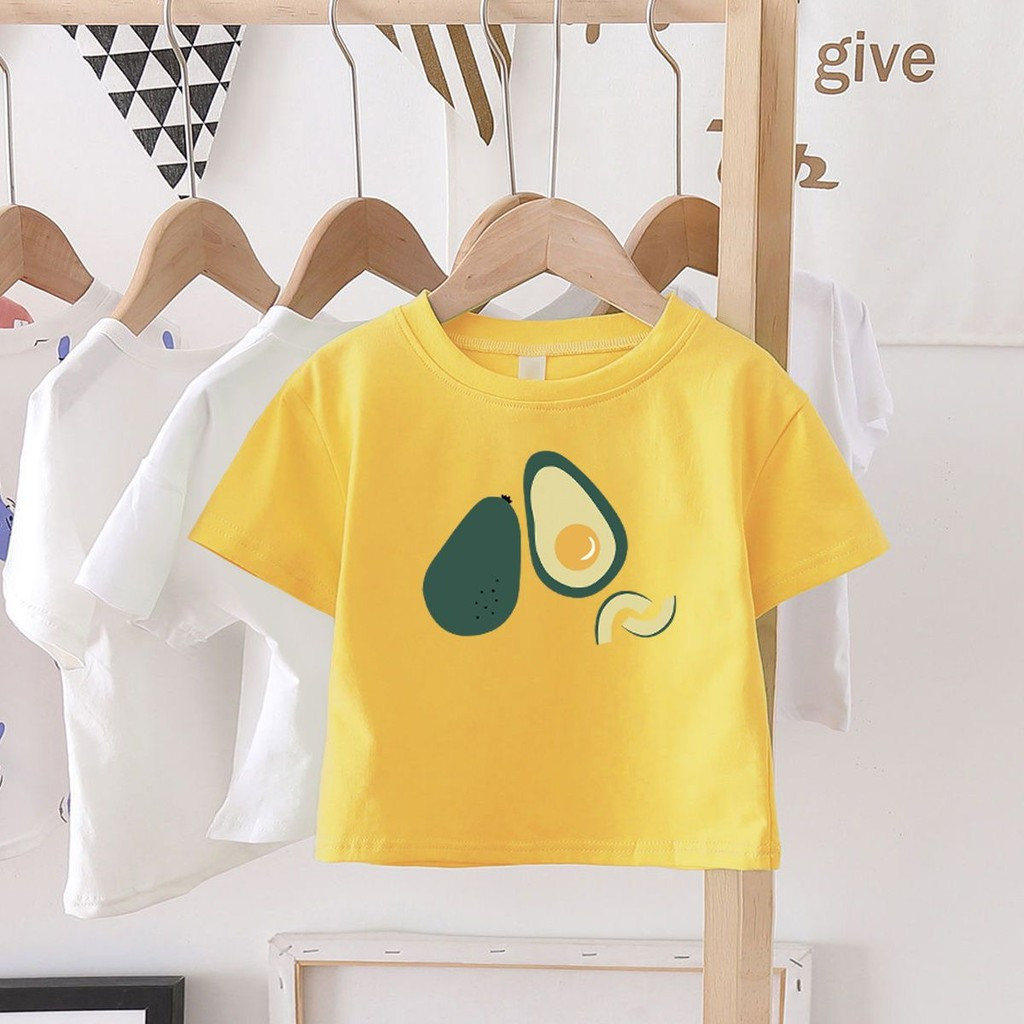 Trẻ Em 2D Hoạt Hình Trái Cây Bơ In Áo Thun Tay Ngắn Mùa Hè Áo Thun Thường Ngày Cho Bé Trai Bé Gái