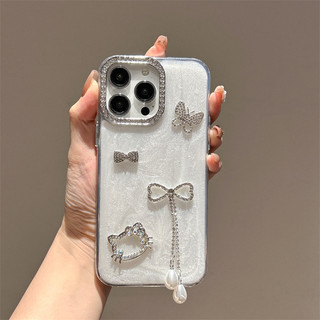 Cương Trai Nơ Mặt Dây Chuyền Trắng Epoxy Wrsit Dây Xích Ốp Lưng Điện Thoại iPhone 16Promax 16Pro 12 13 14 15 Promax 11 15Plus Chống Sốc Sang Trọng Nữ Điện Thoại Di Động