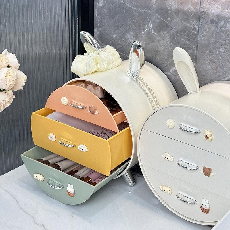 [Kèm Sticker] Hộp Lưu Trữ Để Bàn, Kệ Đựng Mỹ Phẩm Đựng Đồ Đa Năng Hình Tai Thỏ Có Nhiều Ngăn Kéo Tiện Dụng BB-AP