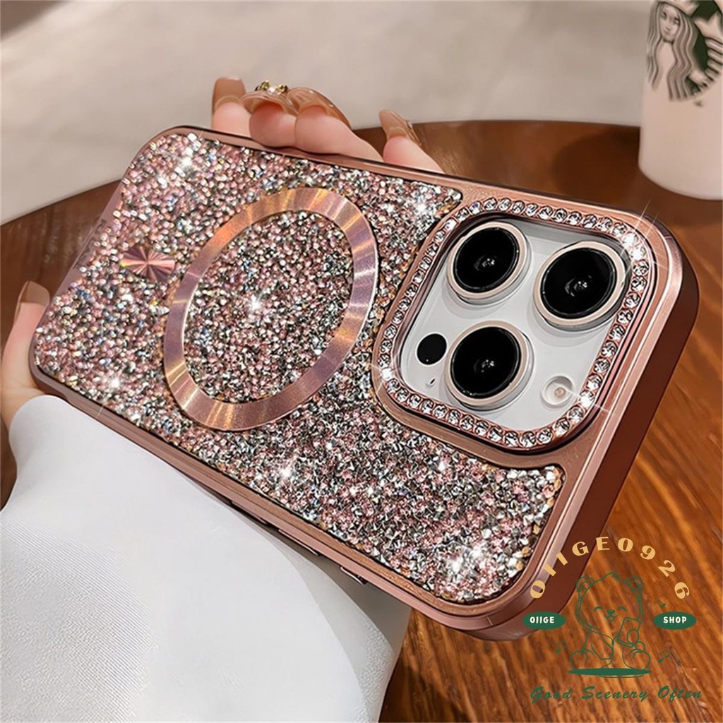 Mạ kim cương lấp lánh từ tính Vỏ điện thoại iphone16 Pro Max 15 14 cho vỏ iPhone Vỏ mềm silicon TPU chống sốc