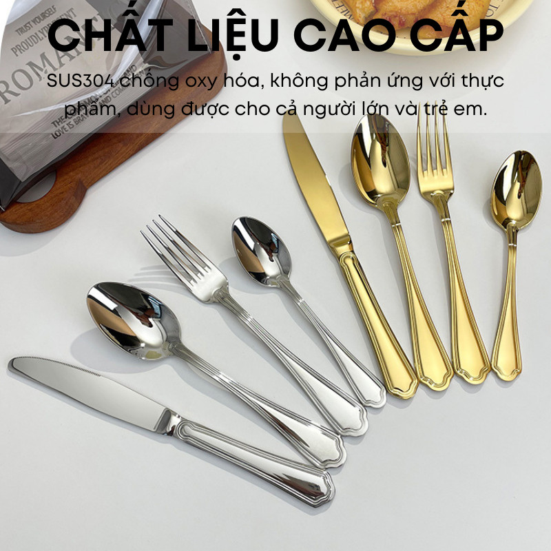 Bộ Dao Thìa Nĩa Inox 304 – Cán Chuông Cách Điệu, Loại Dày | Buffet & Nhà Hàng Cao Cấp | 318