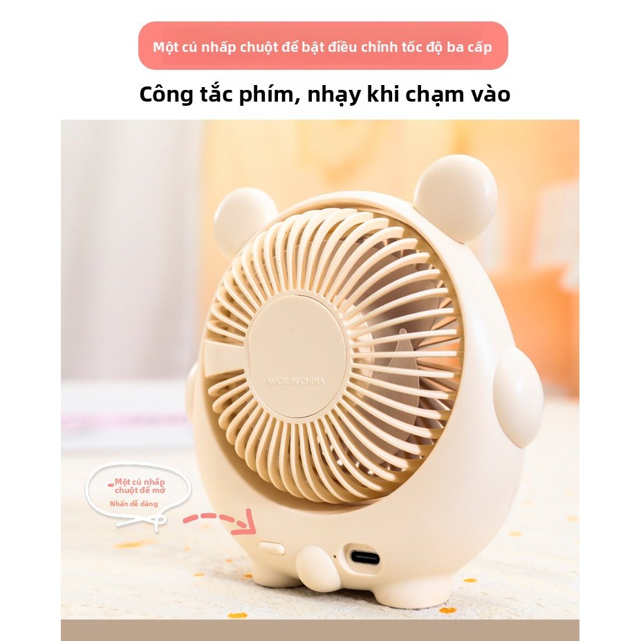 Quạt điện mini đầu giường, sạc USB, 3 tốc độ, cầm tay