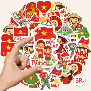 [Tặng Tem Tim] Set 10 Sticker Quốc Khánh 2/9-Tem Decal Chống Nước Họa Tiết Dễ Thương Trang Trí Điện Thoại,Laptop 02953