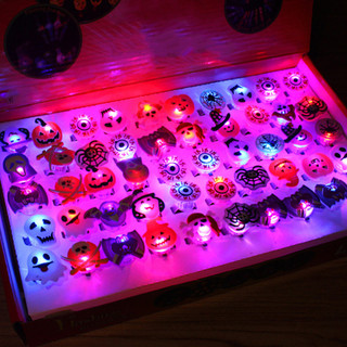 10 Chiếc Halloween Phát Sáng Nhẫn & Đèn LED Nhấp Nháy Bí Ngô Ngón Tay Đèn Ngủ Vòng Tay Vui Vẻ Đồ Chơi Trẻ Em Cho Đêm Ma Quái