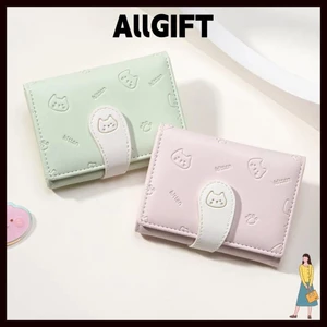 AllGIFT Ví Nhỏ Ngắn Dễ Thương, Túi ID Bé Gái Ví In Hình Mèo Con Thời Trang, Dây đeo Khóa PU Hộp đựng Thẻ Sinh Viên Túi đựng Tiền Nữ ﻿