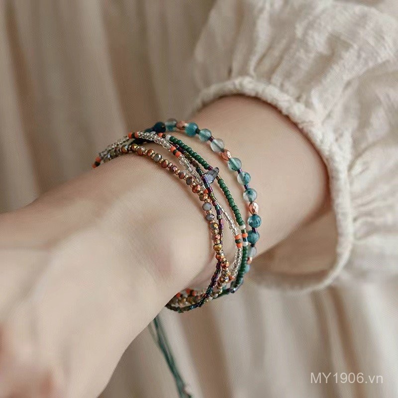 Vòng tay bohemian nhiều màu sắc, dệt tay đính hạt, phong cách dân tộc, điều chỉnh size, phù hợp mùa hè