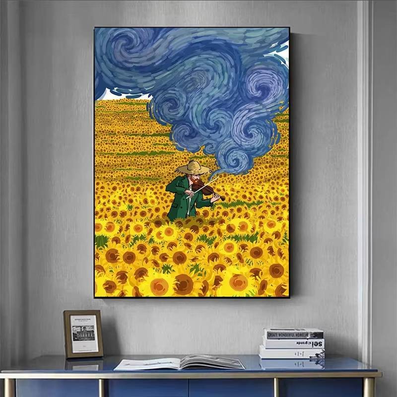 Tranh Vải Van Gogh Hoa Hướng Dương Ngôi Sao Hoạt Hình Trừu Tượng Trang Trí Nhà Hiện Đại