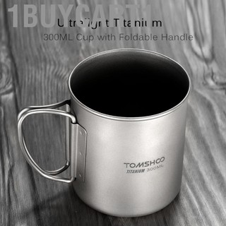 1buycart1 Tomshoo 300ml Titanium Cup ngoài trời Camping Picnic Water Cug với tay cầm có thể gập lại