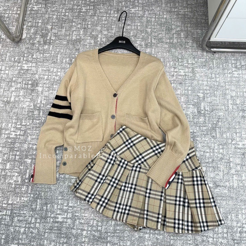 Set Áo Cardigan Thom Nâu Cam KCloset Mix Chân Váy Dạ Dày Dặn Nữ Tính NA547