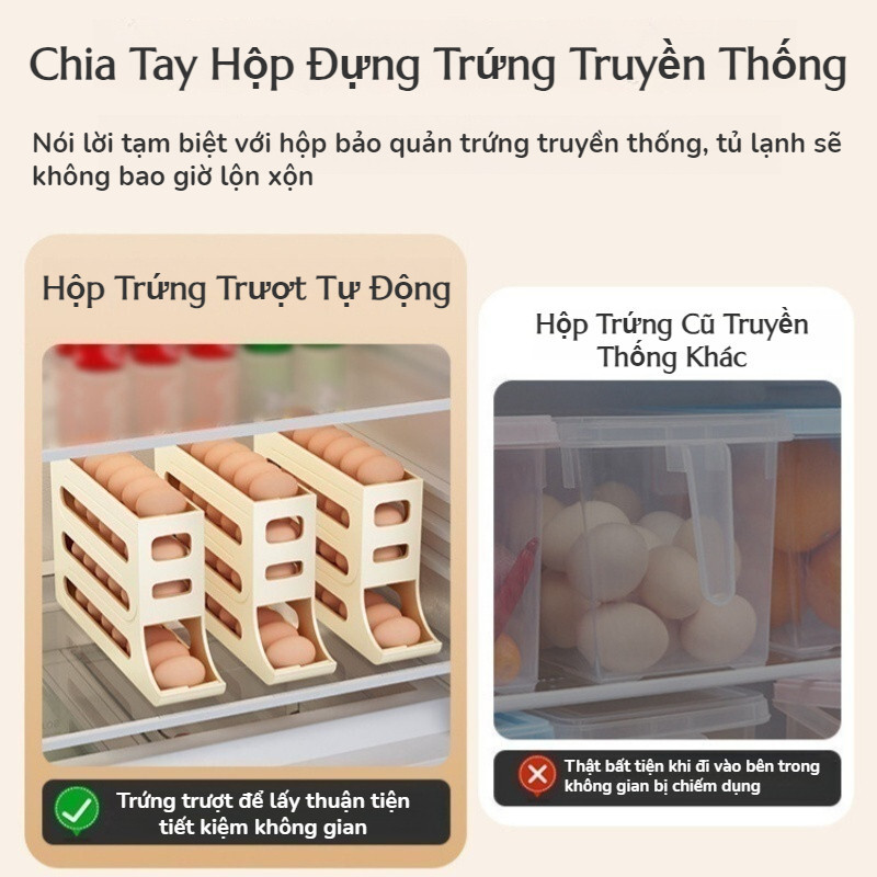 4 Tầng Khay Đựng Trứng Cuộn Tự Động Tiết Kiệm Không Gian Cho Tủ Lạnh Giá Đỡ Trắng Vàng