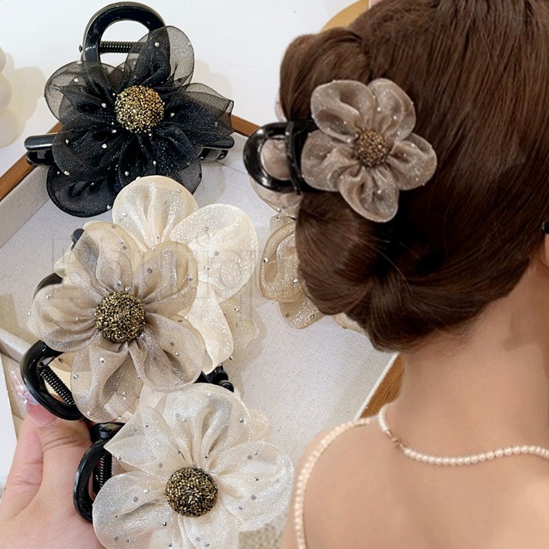[Nổi bật] Kẹp hoa lưới đính đá - Ngọt ngào, thanh lịch, dễ thương - Kẹp tóc thanh lịch Hàn Quốc - Phụ kiện tóc cho bé gái - Kẹp cá mập Barrettes - để hẹn hò, tiệc tùng