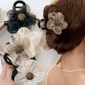 Kẹp hoa lưới đính đá - Ngọt ngào, thanh lịch, dễ thương - Kẹp tóc thanh lịch Hàn Quốc - Phụ kiện tóc cho bé gái - Kẹp cá mập Barrettes - để hẹn hò, tiệc tùng