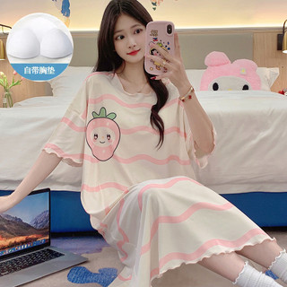 Mùa hè băng lụa sợi mỏng tay ngắn váy ngủ có miếng đệm ngực Bộ đồ ngủ mới hoạt hình dễ thương dáng rộng quần áo nhà