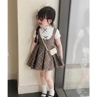 S49-[tomnaukid] Set áo phối yếm váy carro cho bé gái size từ 8-30Kg