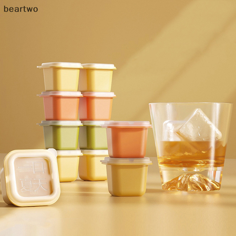< Beartwo > Khuôn làm đá viên độc lập Khay đá lớn PP Bảo quản tại nhà Làm hộp đá có nắp Phụ kiện nhà bếp Đẹp