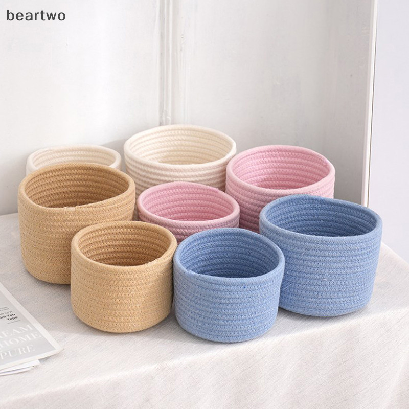 < Beartwo > Giỏ đựng đồ dệt bằng dây Cotton thủ công Máy tính để bàn Đồ lặt vặt Đồ chơi Comestics Keys Hộp đồ ăn nhẹ Đồ lặt vặt Sắp xếp Đẹp