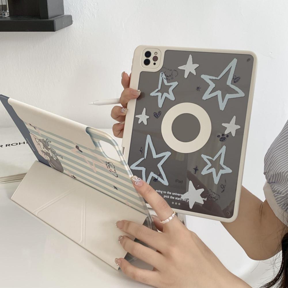Vỏ Có Thể Tháo Rời Cho Mini6 Mini7 iPad 5 6 7 8 9 10th 11th A16 Air2 Air4 Air5 Air6 10.9 "Pro11 Pro12,9 2018 Air M2 Pro M4 11 13 2024 Bao Da Họa Tiết Chó Màu Xám