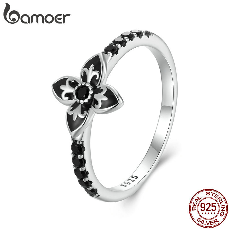 Bamoer 925 Sterling Sliver Nhẫn Hoa Đen Trang Sức Thời Trang Quà Tặng Cho Nữ