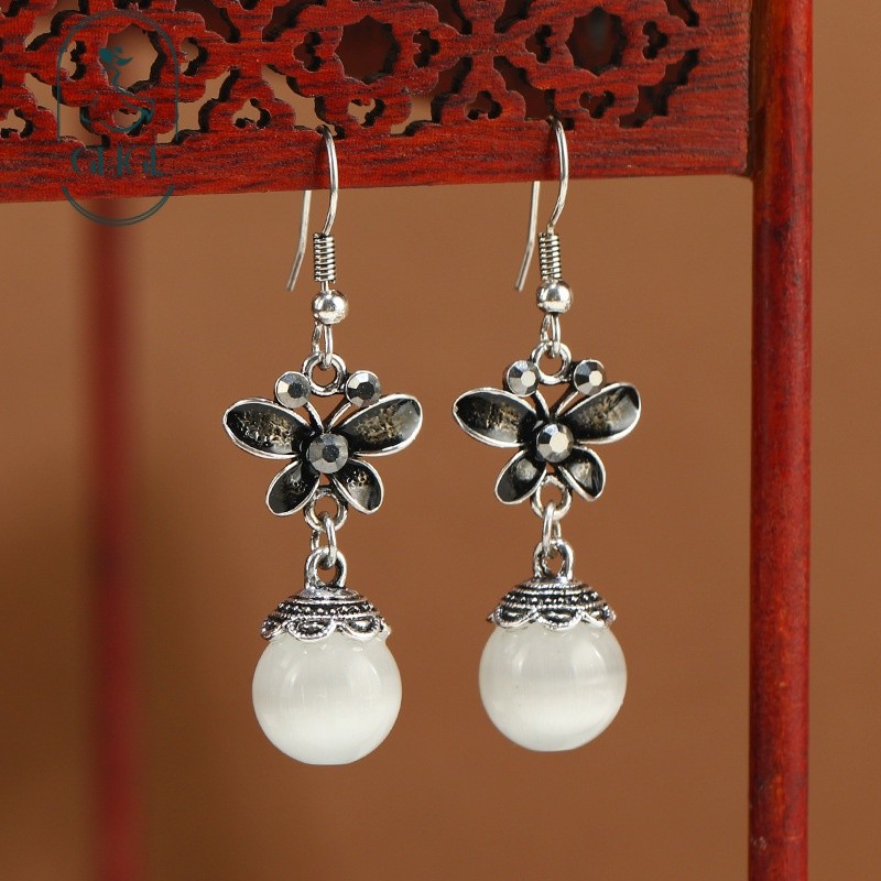 [Ghgl] Hàng có sẵn hs Mới Phong Cách Trung Quốc Thiết Kế Ban Đầu Bông Tai Bướm Đơn Giản Retro Opal Bông Tai Phong Cách Dân Tộc Bông Tai Cổ Dài Nữ