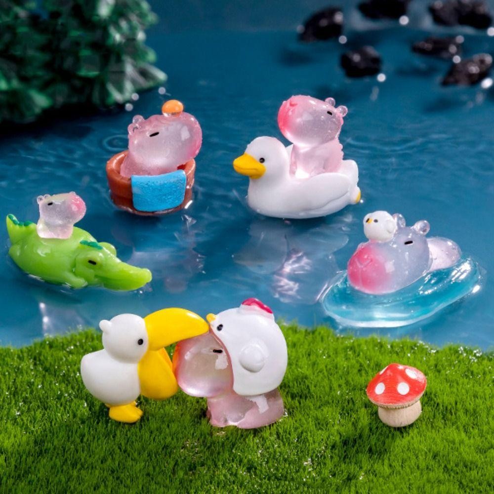 PWSEND Bức tượng Capybara thu nhỏ, Nhựa trang trí ô tô Tượng Capybara phát sáng, Phong cảnh vi mô dễ thương Phụ kiện DIY Đồ chơi Động vật nhỏ Lễ hội tiệc