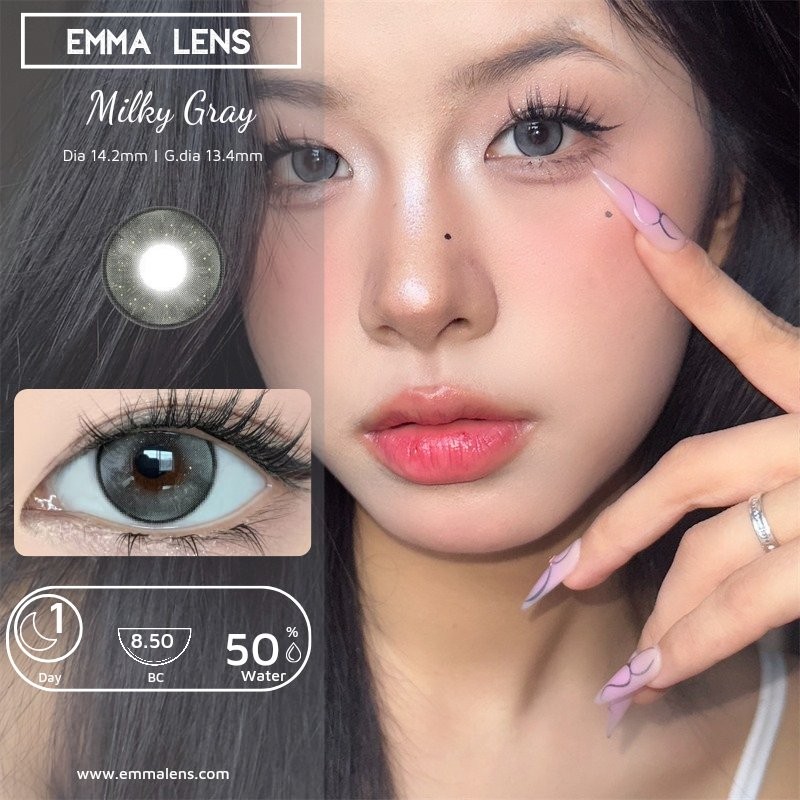 Lens 1 Ngày Milky Gray | Lens 1 Day Xám Đen Mix Nhũ | Emma Lens