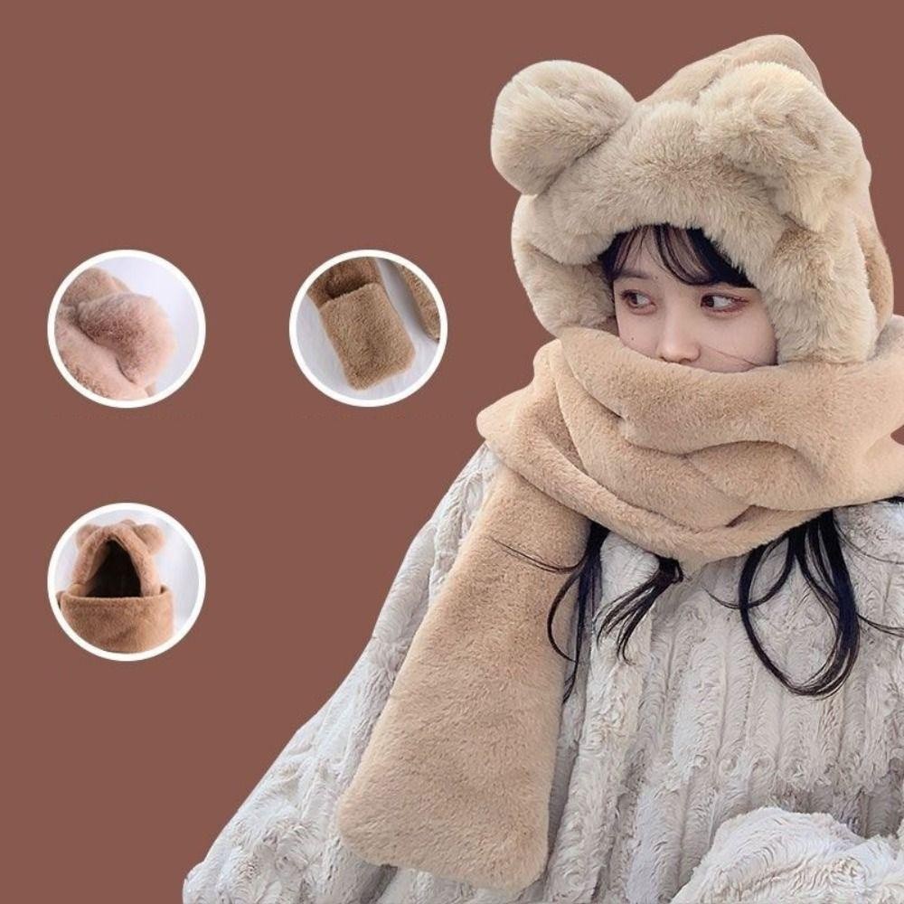 Mũ lông tai gấu trơn dày dặn mềm mại ấm áp mùa đông cho nam nữ