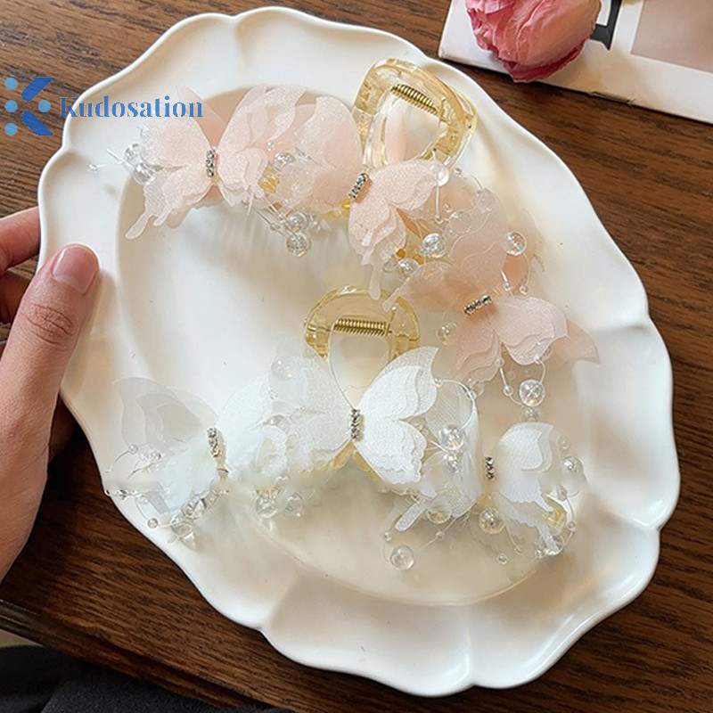 Kudosation Mới Thời Trang Mô Phỏng Kẹp Tóc Nữ Thanh Lịch Ngọc Trai Nơ Đuôi Ngựa Kẹp Phụ Kiện Tóc Cua Ngọt Vuốt Mũ Đội Đầu