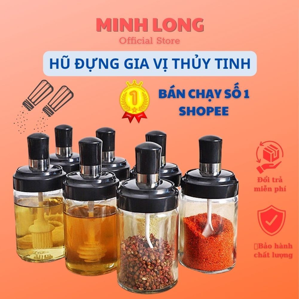 Lọ đựng gia vị thủy tinh - Hũ đựng gia vị có thìa thông minh