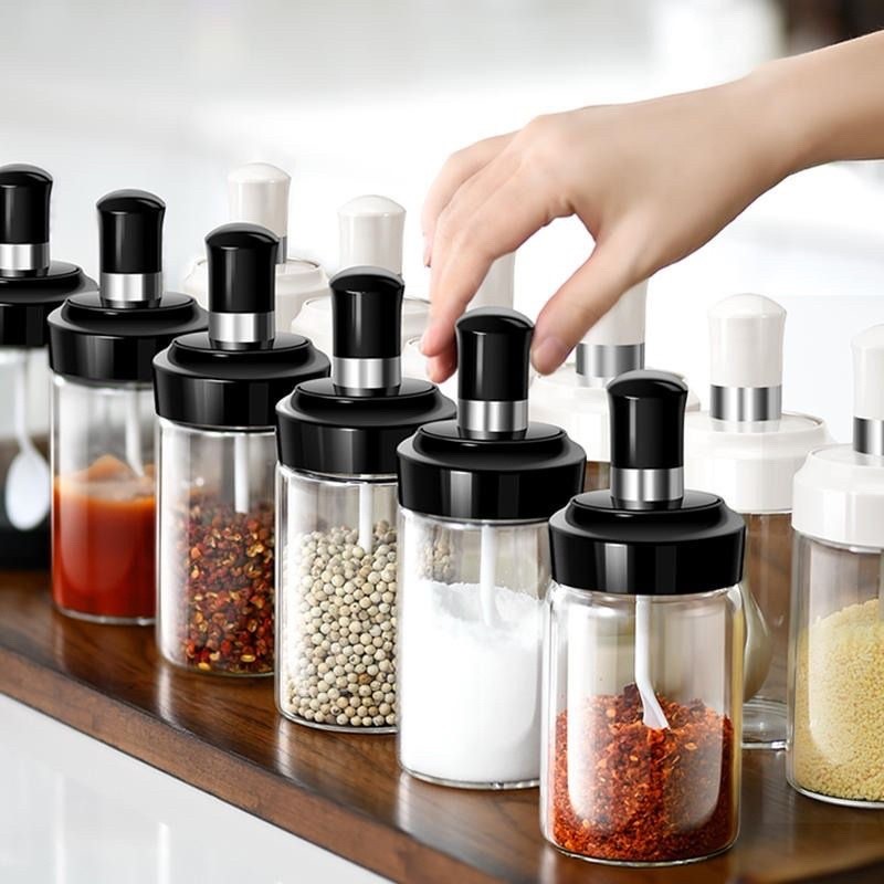Lọ đựng gia vị thủy tinh - Hũ đựng gia vị có thìa thông minh