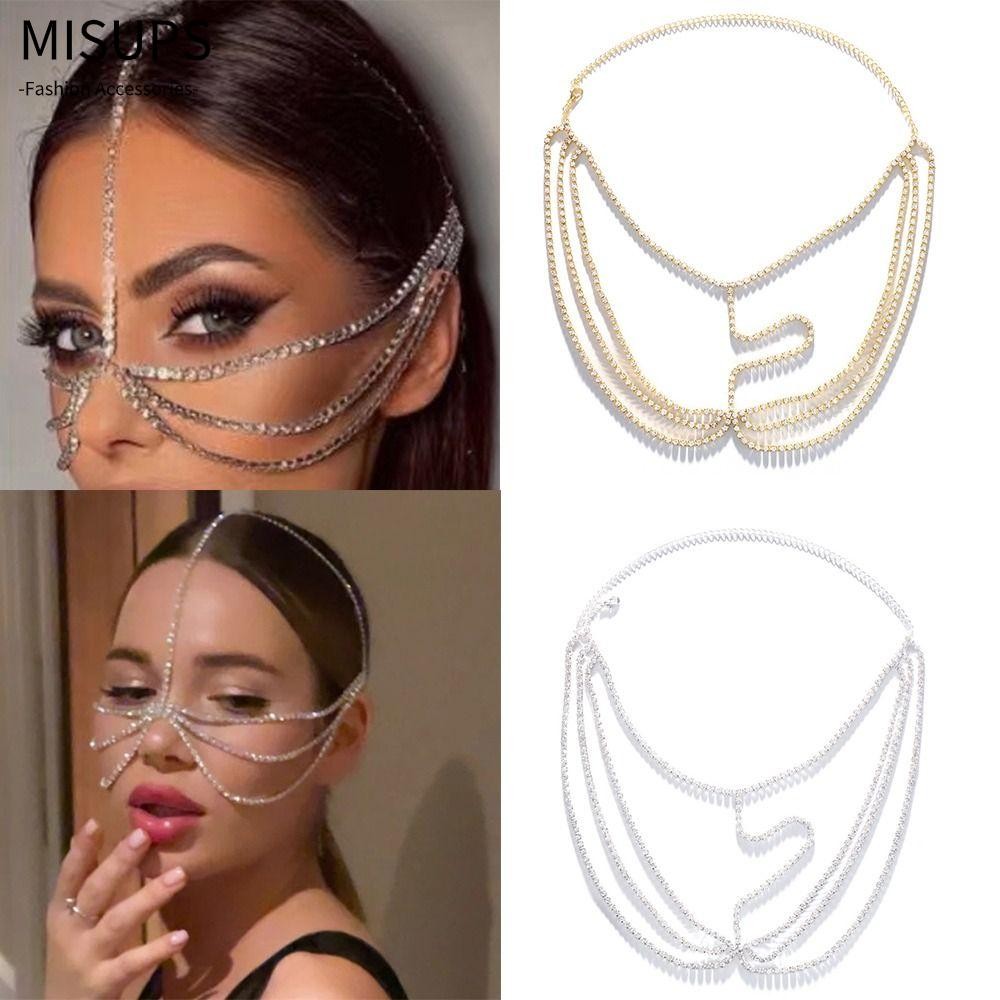 Missips Crystal Layered Face Chain Dance Party Cover FaceJewelry Hair