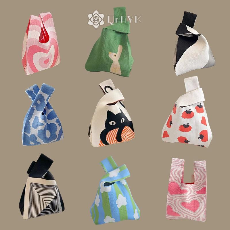 Qrhyk Thời Trang Handmade Đan Túi Xách Nữ Nút Cổ Tay Hàn Quốc Túi Tote Thường Có Thể Tái Sử Dụng Túi Mua Sắm Mới