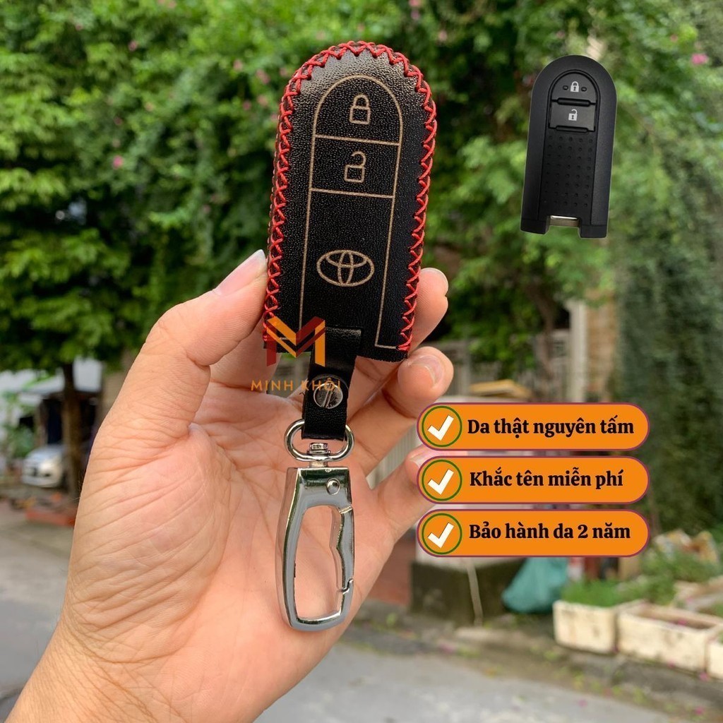 Bao da chìa khoá ô tô Toyota Rush, Wigo 2021, bọc ốp chìa khóa xe , da thật nhiều màu, khâu thủ công