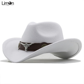 Feeeddi Đơn Giản Vành Mũ Len Jazz Mũ Phong Cách Anh Quốc Top Hat Bull Head Belt Màu Trơn Mũ Cao Bồi Phương Tây