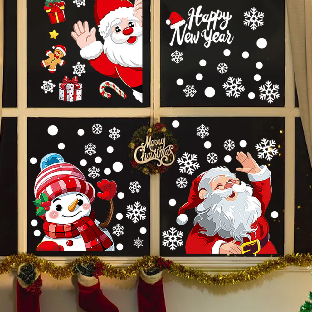 Nhãn Dán Cửa Sổ Giáng Sinh - Đề Can Kính Trang Trí Ông Già Noel Người Tuyết Nai Sừng Tấm - Trang Trí Tiệc Lễ Hội Tại Nhà Giáng Sinh - Nhãn Dán Tường Tĩnh PVC Tự Dính, Chống Thấm Nước