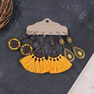 GHGl❤️Bộ Màu Sắc Châu Âu Mỹ Bohemian Dân Tộc Phong Cách Tua Rua Bông Tai Nữ Retro Sang Trọng Dài Phong Cách Kỳ Nghỉ Phù Hợp Với Bông Tai