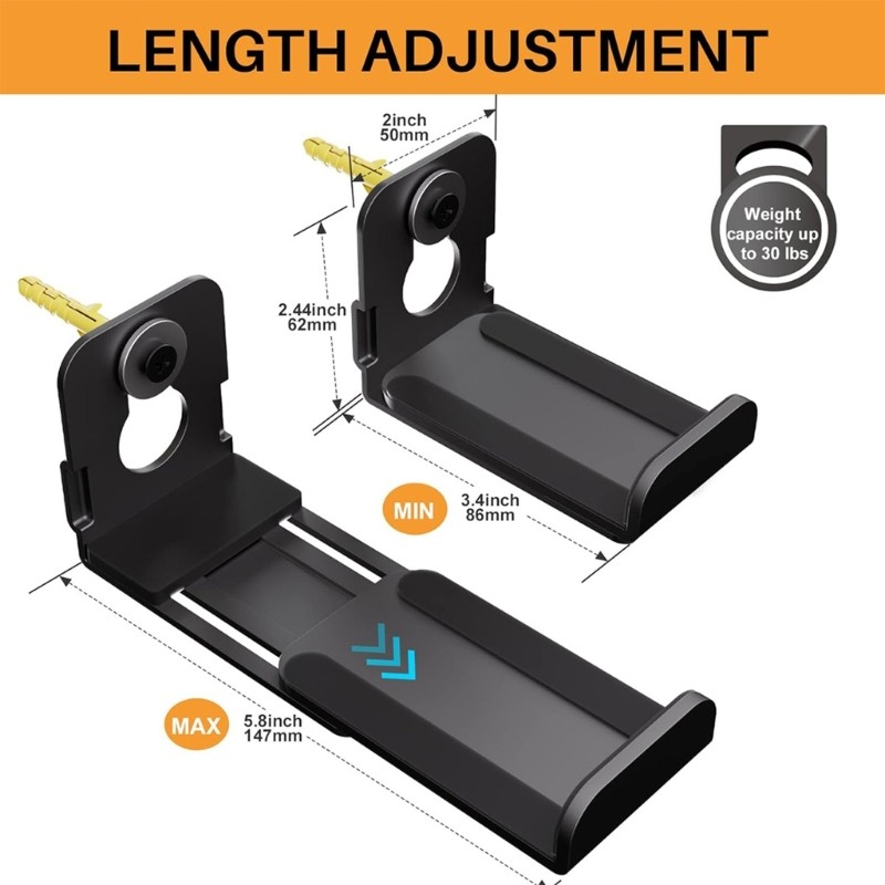 [3C] Giá đỡ loa Soundbar gắn tường có độ sâu có thể điều chỉnh Giá đỡ loa phù hợp đa năng Giá đỡ nổi giữ tới 30lb